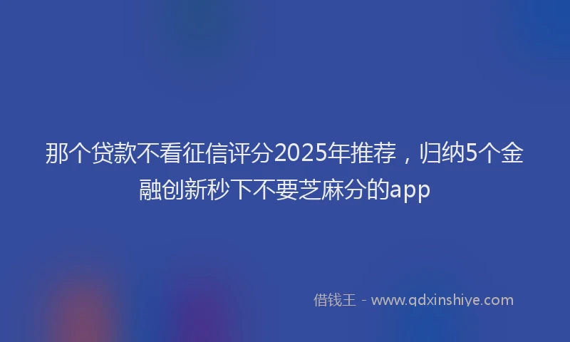 那个贷款不看征信评分2025年推荐，归纳5个金融创新秒下不要芝麻分的app