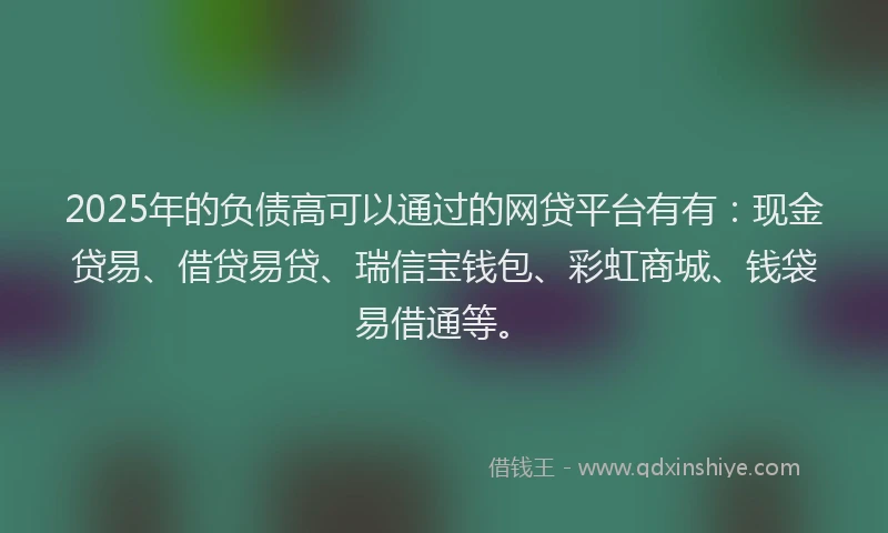 2025年的负债高可以通过的网贷平台有有：现金贷易、借贷易贷、瑞信宝钱包、彩虹商城、钱袋易借通等。