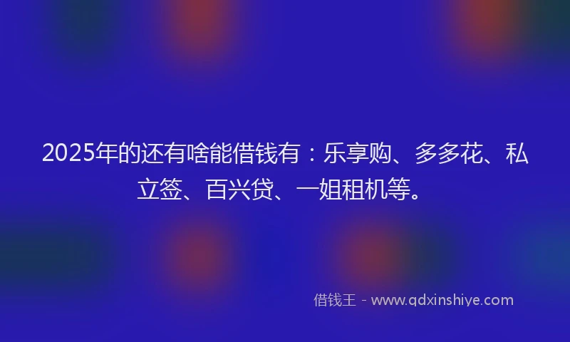 2025年的还有啥能借钱有：乐享购、多多花、私立签、百兴贷、一姐租机等。
