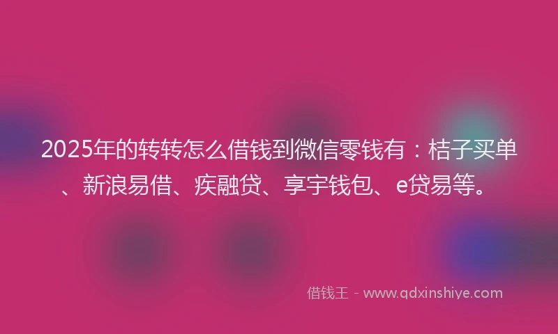 2025年的转转怎么借钱到微信零钱有：桔子买单、新浪易借、疾融贷、享宇钱包、e贷易等。