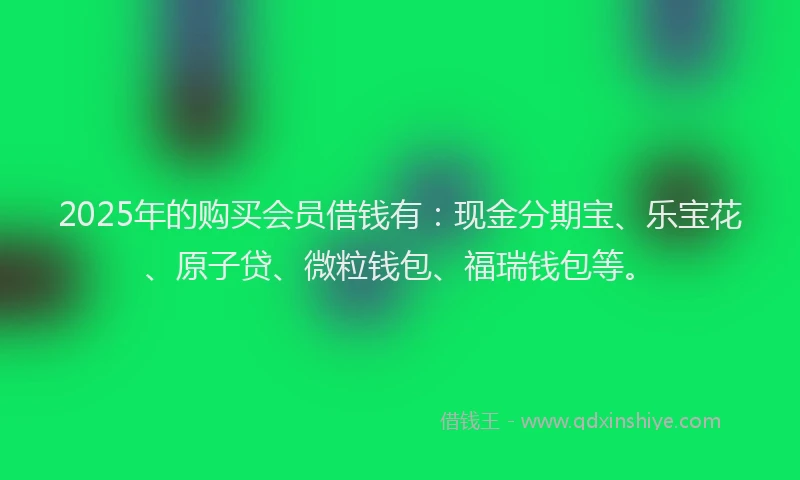 2025年的购买会员借钱有：现金分期宝、乐宝花、原子贷、微粒钱包、福瑞钱包等。