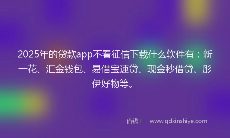 2025年的贷款app不看征信下载什么软件有：新一花、汇金钱包、易借宝速贷、现金秒借贷、彤伊好物等。
