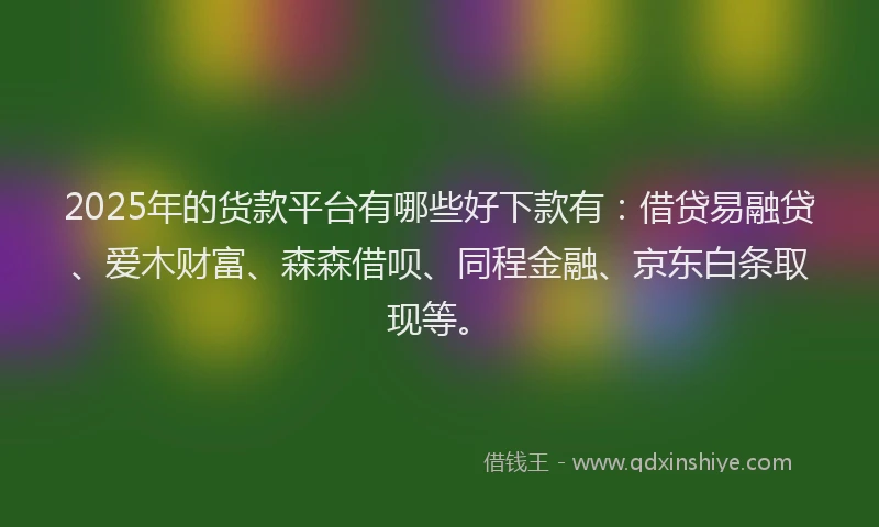 2025年的货款平台有哪些好下款有：借贷易融贷、爱木财富、森森借呗、同程金融、京东白条取现等。