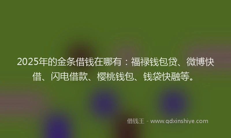 2025年的金条借钱在哪有：福禄钱包贷、微博快借、闪电借款、樱桃钱包、钱袋快融等。