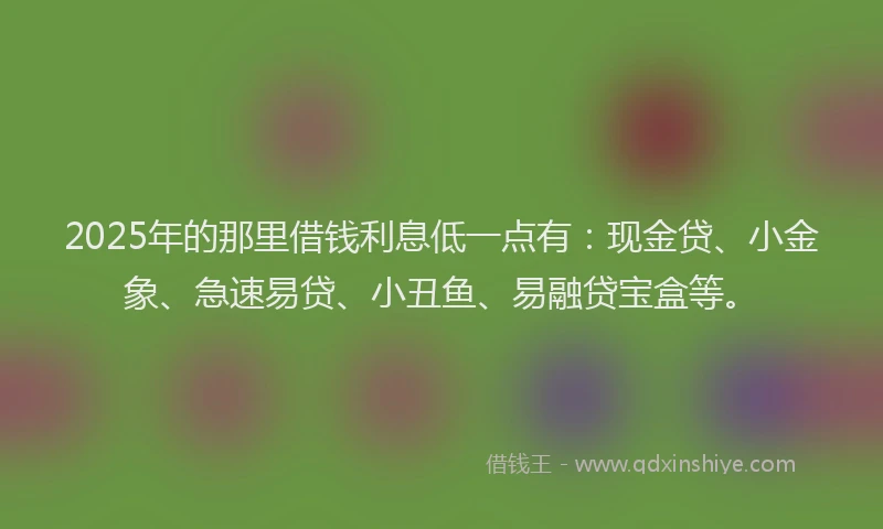 2025年的那里借钱利息低一点有：现金贷、小金象、急速易贷、小丑鱼、易融贷宝盒等。