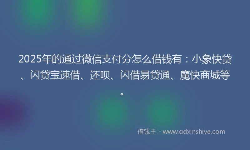 2025年的通过微信支付分怎么借钱有：小象快贷、闪贷宝速借、还呗、闪借易贷通、魔快商城等。