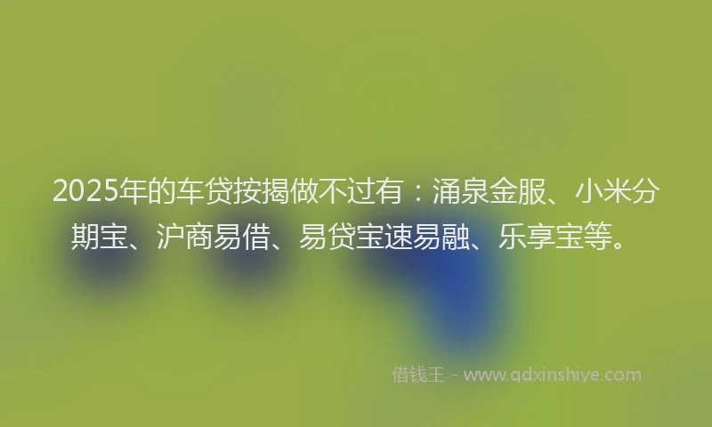 2025年的车贷按揭做不过有：涌泉金服、小米分期宝、沪商易借、易贷宝速易融、乐享宝等。