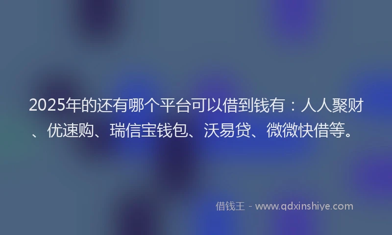 2025年的还有哪个平台可以借到钱有：人人聚财、优速购、瑞信宝钱包、沃易贷、微微快借等。