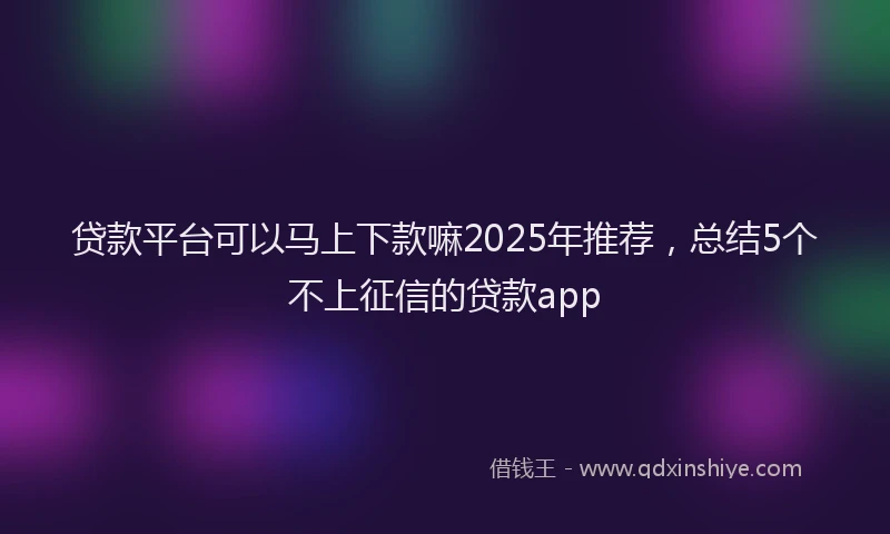 贷款平台可以马上下款嘛2025年推荐，总结5个不上征信的贷款app