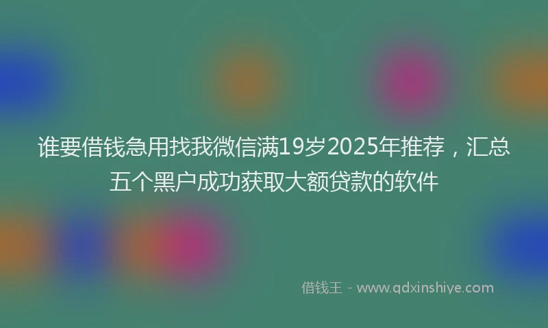 谁要借钱急用找我微信满19岁2025年推荐，汇总五个黑户成功获取大额贷款的软件