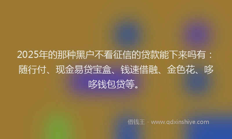 2025年的那种黑户不看征信的贷款能下来吗有：随行付、现金易贷宝盒、钱速借融、金色花、哆哆钱包贷等。