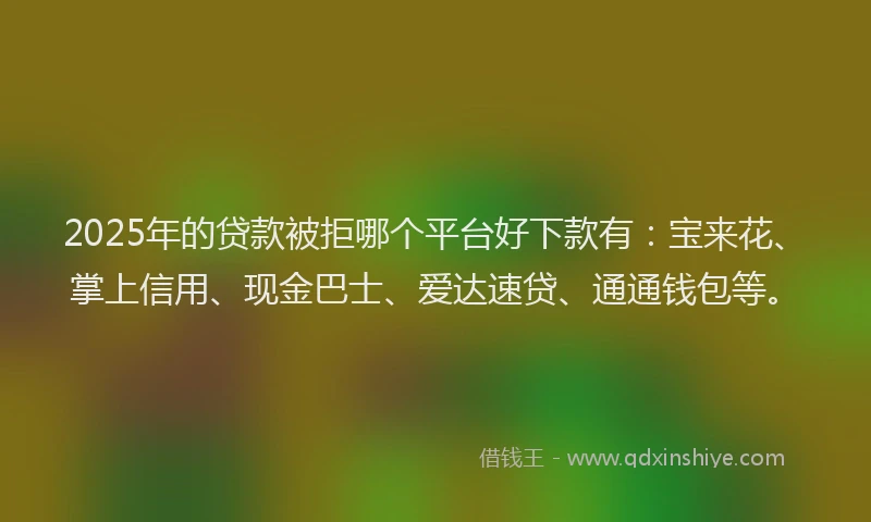 2025年的贷款被拒哪个平台好下款有：宝来花、掌上信用、现金巴士、爱达速贷、通通钱包等。