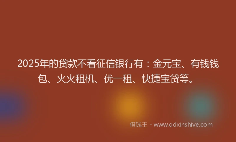 2025年的贷款不看征信银行有：金元宝、有钱钱包、火火租机、优一租、快捷宝贷等。