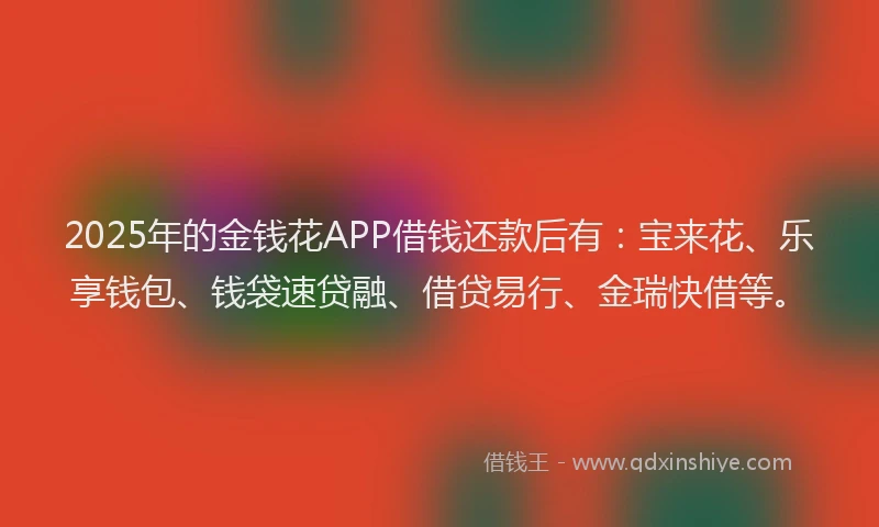 2025年的金钱花APP借钱还款后有：宝来花、乐享钱包、钱袋速贷融、借贷易行、金瑞快借等。