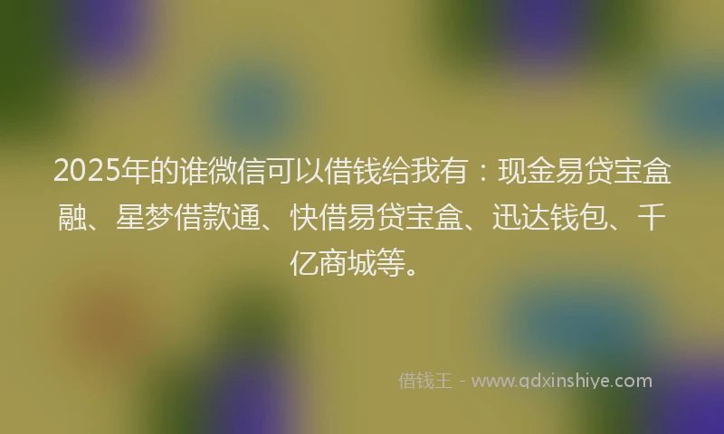 2025年的谁微信可以借钱给我有：现金易贷宝盒融、星梦借款通、快借易贷宝盒、迅达钱包、千亿商城等。