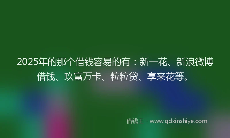 2025年的那个借钱容易的有：新一花、新浪微博借钱、玖富万卡、粒粒贷、享来花等。