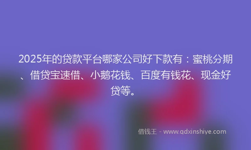 2025年的贷款平台哪家公司好下款有：蜜桃分期、借贷宝速借、小鹅花钱、百度有钱花、现金好贷等。