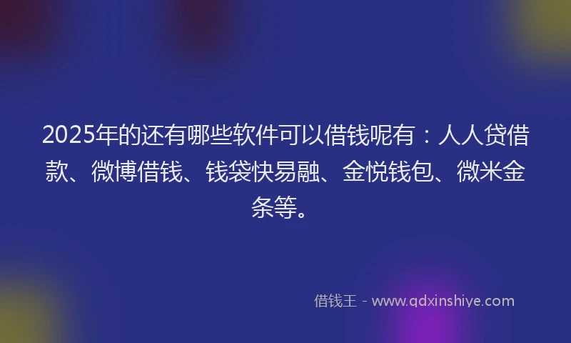 2025年的还有哪些软件可以借钱呢有：人人贷借款、微博借钱、钱袋快易融、金悦钱包、微米金条等。