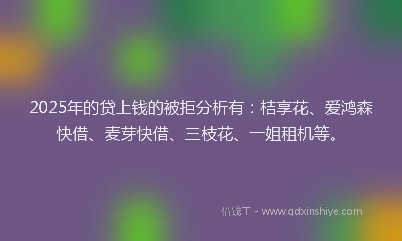 2025年的贷上钱的被拒分析有：桔享花、爱鸿森快借、麦芽快借、三枝花、一姐租机等。