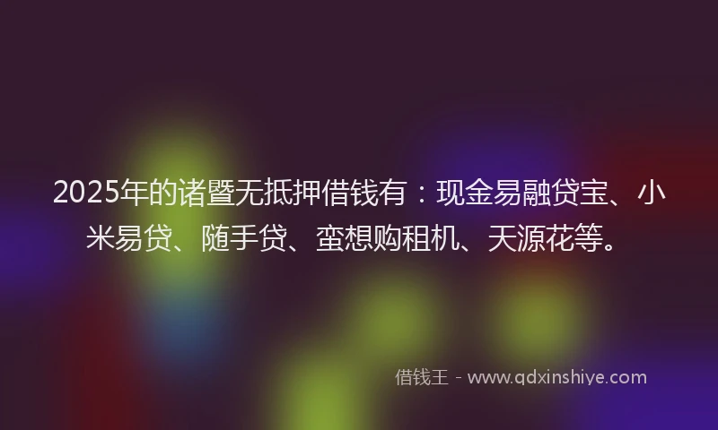 2025年的诸暨无抵押借钱有：现金易融贷宝、小米易贷、随手贷、蛮想购租机、天源花等。