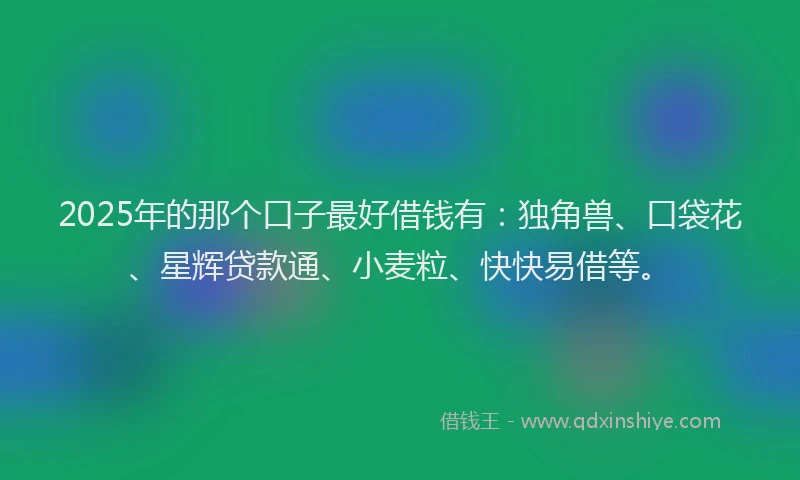 2025年的那个口子最好借钱有：独角兽、口袋花、星辉贷款通、小麦粒、快快易借等。