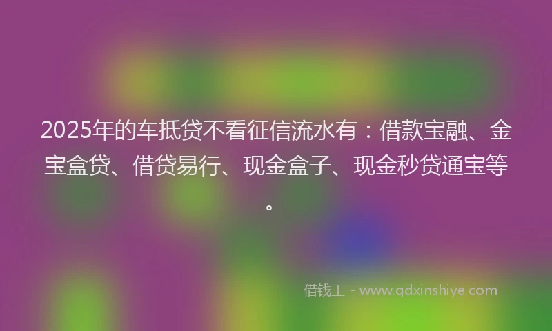 2025年的车抵贷不看征信流水有：借款宝融、金宝盒贷、借贷易行、现金盒子、现金秒贷通宝等。