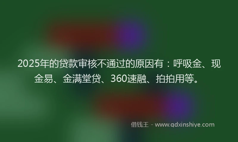 2025年的贷款审核不通过的原因有：呼吸金、现金易、金满堂贷、360速融、拍拍用等。
