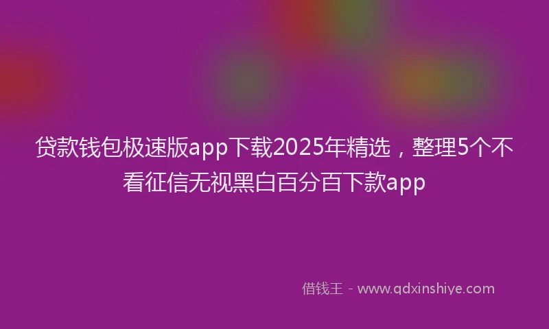 贷款钱包极速版app下载2025年精选，整理5个不看征信无视黑白百分百下款app