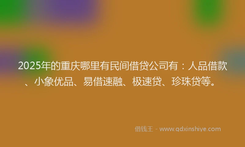 2025年的重庆哪里有民间借贷公司有：人品借款、小象优品、易借速融、极速贷、珍珠贷等。