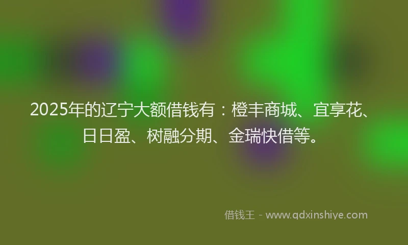 2025年的辽宁大额借钱有：橙丰商城、宜享花、日日盈、树融分期、金瑞快借等。