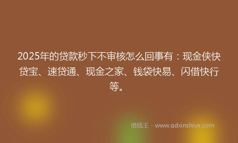 2025年的贷款秒下不审核怎么回事有：现金侠快贷宝、速贷通、现金之家、钱袋快易、闪借快行等。