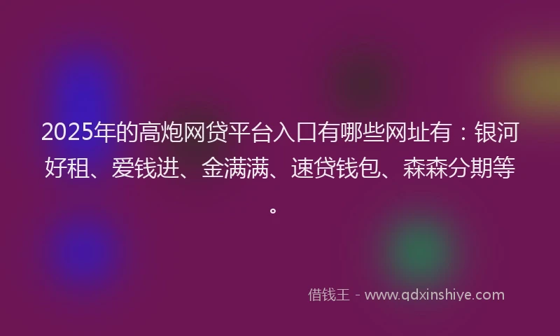 2025年的高炮网贷平台入口有哪些网址有：银河好租、爱钱进、金满满、速贷钱包、森森分期等。