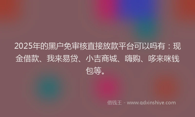 2025年的黑户免审核直接放款平台可以吗有：现金借款、我来易贷、小吉商城、嗨购、哆来咪钱包等。