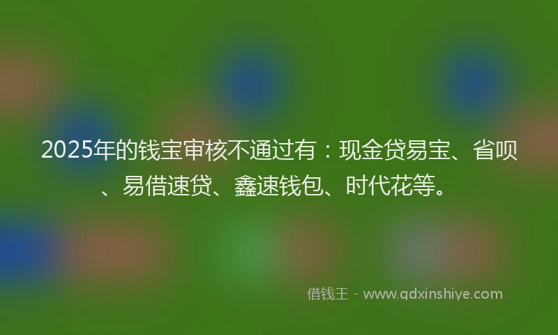 2025年的钱宝审核不通过有：现金贷易宝、省呗、易借速贷、鑫速钱包、时代花等。