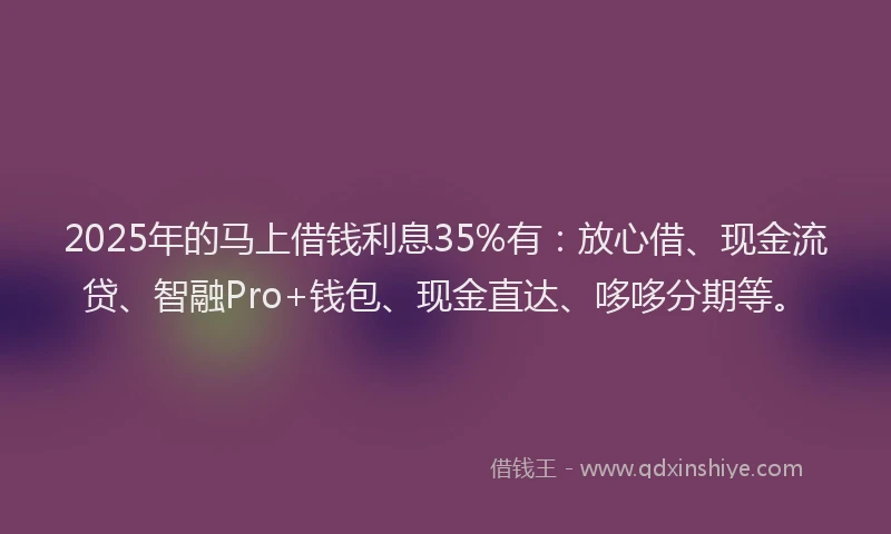2025年的马上借钱利息35%有：放心借、现金流贷、智融Pro+钱包、现金直达、哆哆分期等。