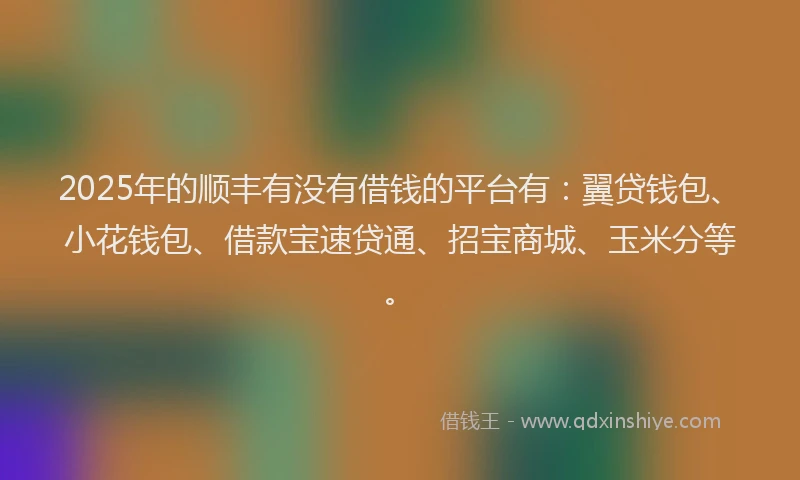 2025年的顺丰有没有借钱的平台有：翼贷钱包、小花钱包、借款宝速贷通、招宝商城、玉米分等。