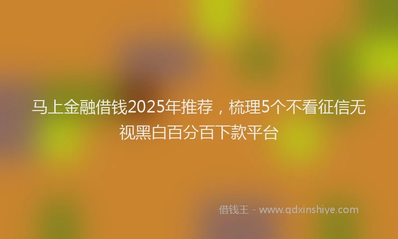 马上金融借钱2025年推荐，梳理5个不看征信无视黑白百分百下款平台