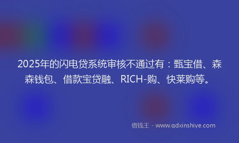 2025年的闪电贷系统审核不通过有：甄宝借、森森钱包、借款宝贷融、RICH-购、快莱购等。