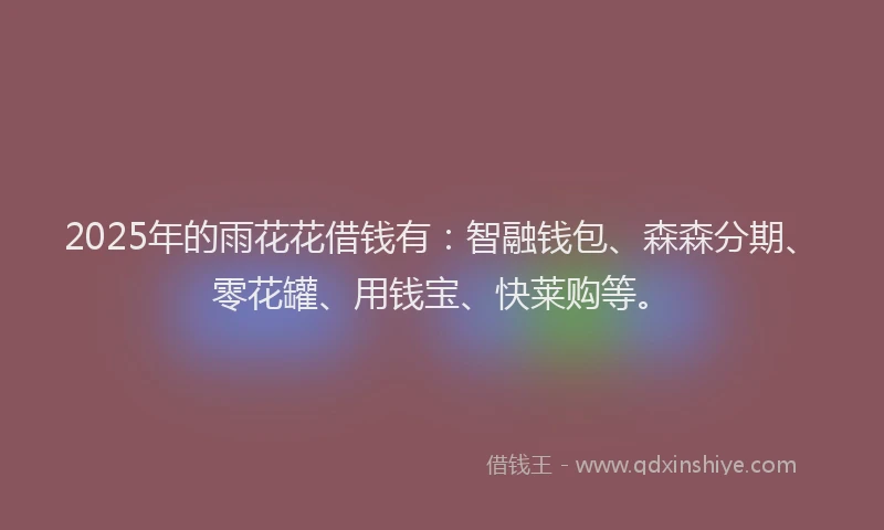 2025年的雨花花借钱有：智融钱包、森森分期、零花罐、用钱宝、快莱购等。