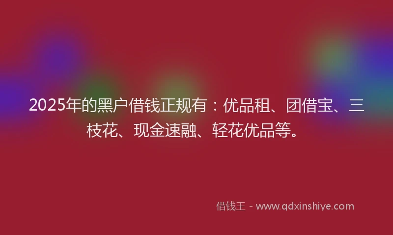 2025年的黑户借钱正规有：优品租、团借宝、三枝花、现金速融、轻花优品等。