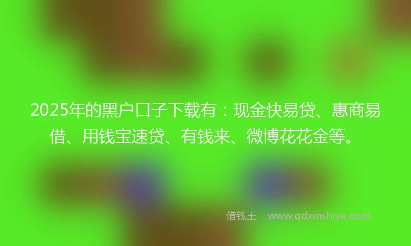 2025年的黑户口子下载有：现金快易贷、惠商易借、用钱宝速贷、有钱来、微博花花金等。