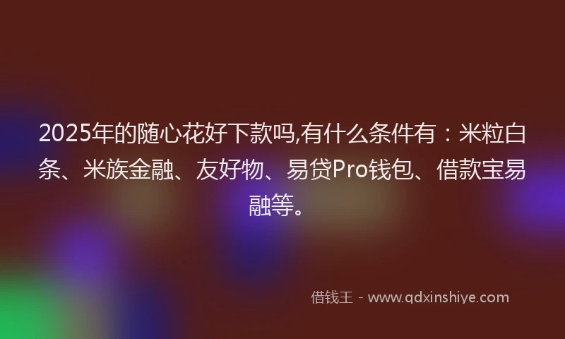 2025年的随心花好下款吗,有什么条件有：米粒白条、米族金融、友好物、易贷Pro钱包、借款宝易融等。