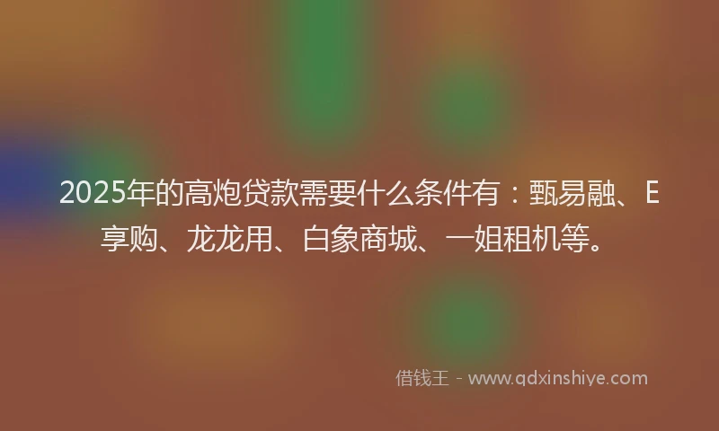 2025年的高炮贷款需要什么条件有：甄易融、E享购、龙龙用、白象商城、一姐租机等。