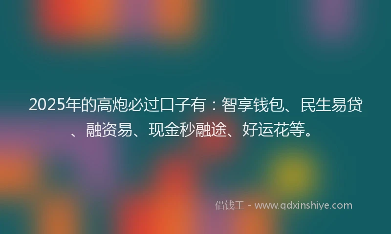 2025年的高炮必过口子有：智享钱包、民生易贷、融资易、现金秒融途、好运花等。