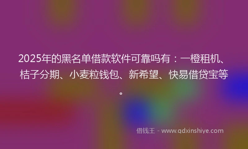 2025年的黑名单借款软件可靠吗有：一橙租机、桔子分期、小麦粒钱包、新希望、快易借贷宝等。
