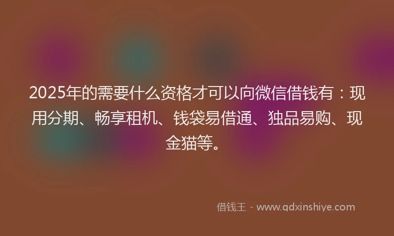 2025年的需要什么资格才可以向微信借钱有：现用分期、畅享租机、钱袋易借通、独品易购、现金猫等。