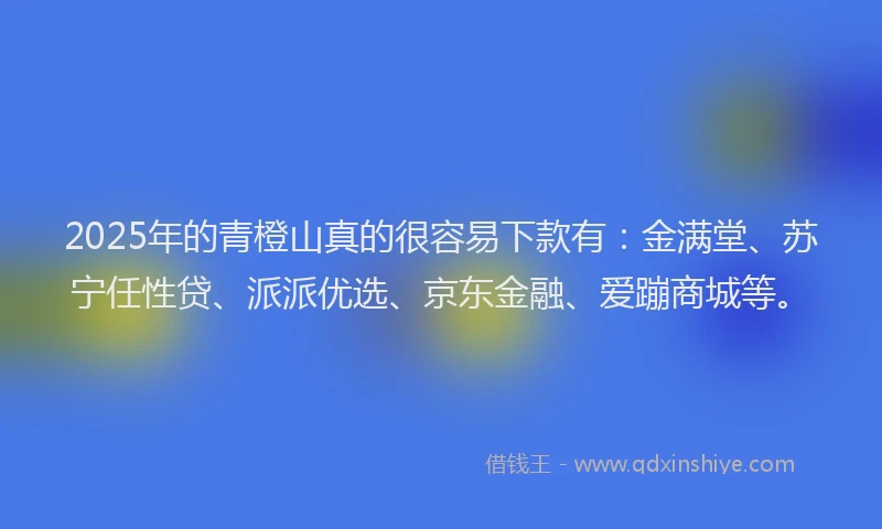 2025年的青橙山真的很容易下款有：金满堂、苏宁任性贷、派派优选、京东金融、爱蹦商城等。