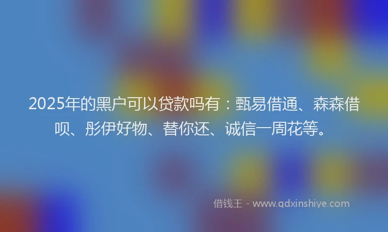 2025年的黑户可以贷款吗有：甄易借通、森森借呗、彤伊好物、替你还、诚信一周花等。