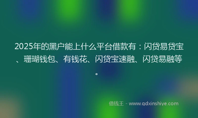 2025年的黑户能上什么平台借款有：闪贷易贷宝、珊瑚钱包、有钱花、闪贷宝速融、闪贷易融等。