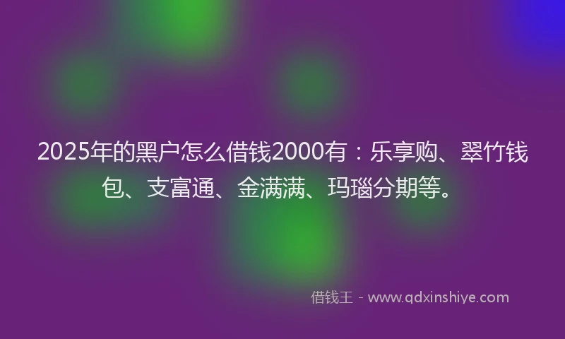 2025年的黑户怎么借钱2000有：乐享购、翠竹钱包、支富通、金满满、玛瑙分期等。